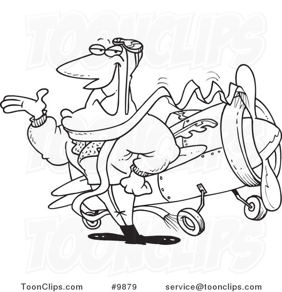 581x600 Cartoon Black And White Line Drawing Of A Handsome Pilot