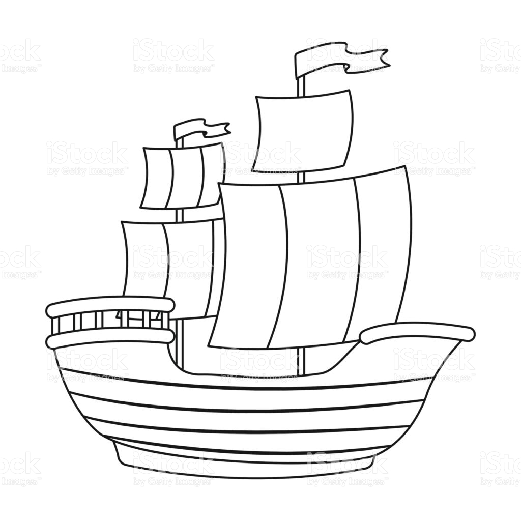 1024x1024 Lavishly Pirate Ship Outline Helpful Simple Drawing Sketch Picture