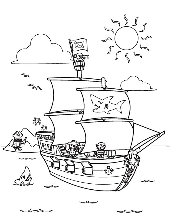600x776 Pirate Ship Coloring Page