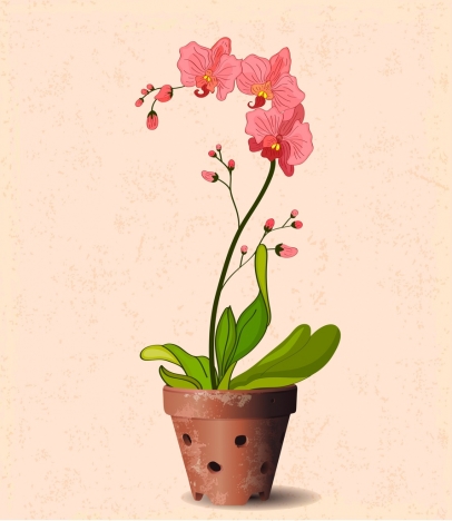 406x468 Orchid Pot Drawing 3d Retro Design Vectors Stock Inmat