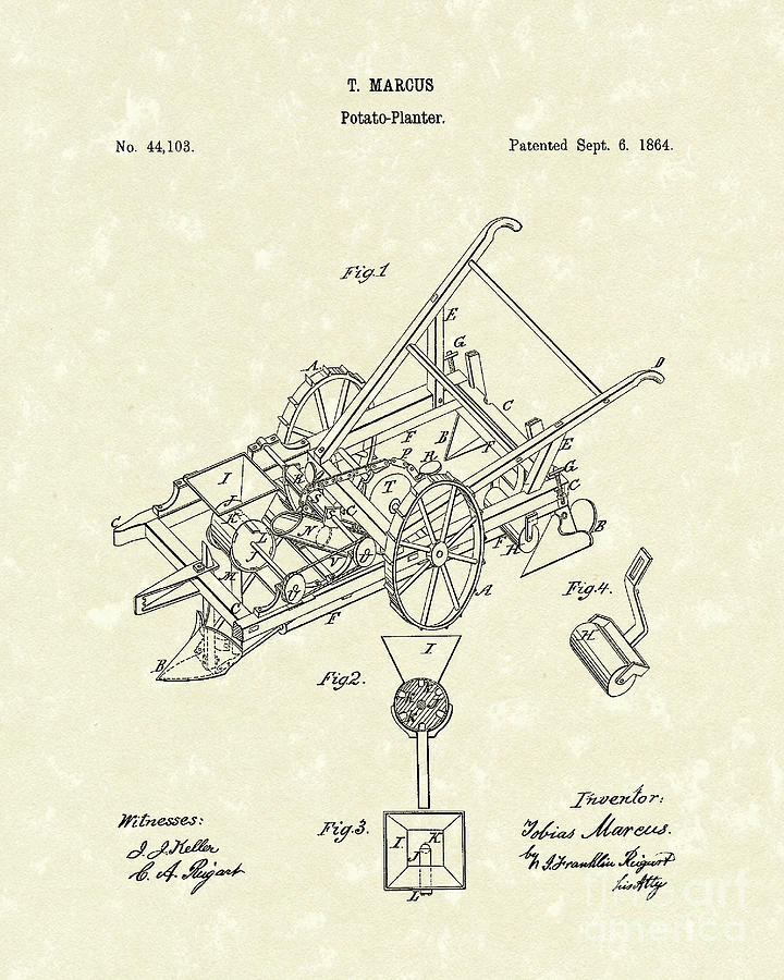 720x900 Potato Planter 1864 Patent Art Drawing By Prior Art Design