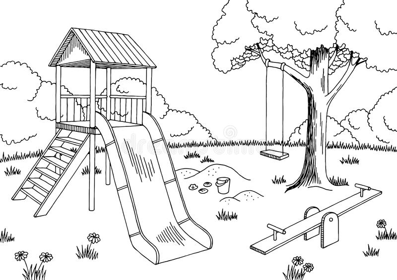 800x565 Collection Of Playground Drawing Black And White High