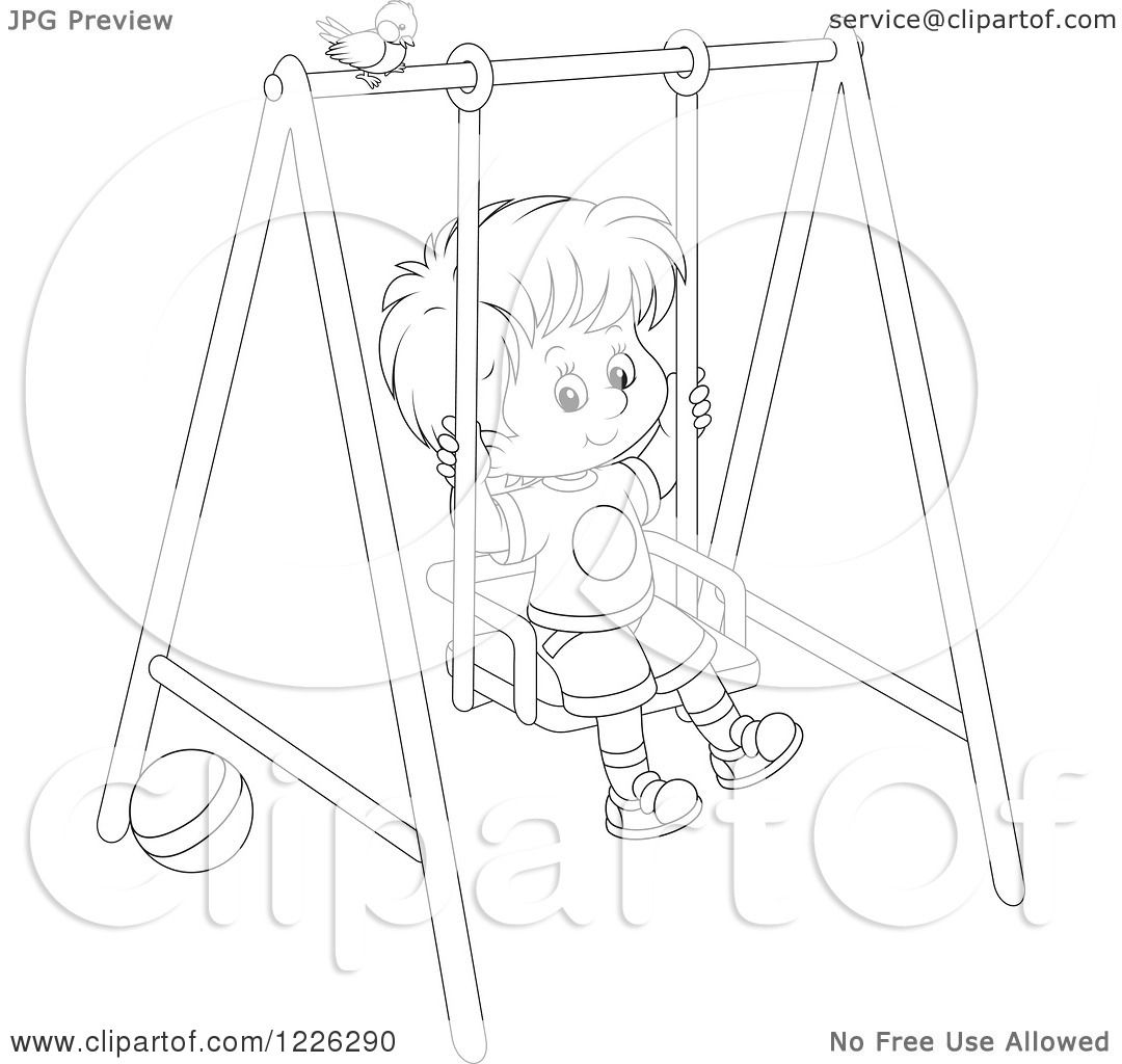 1080x1024 Clipart Of An Outlined Boy Swinging On A Playground