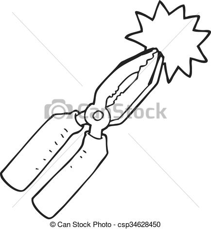 434x470 Freehand Drawn Black And White Cartoon Pliers Clipart Vector