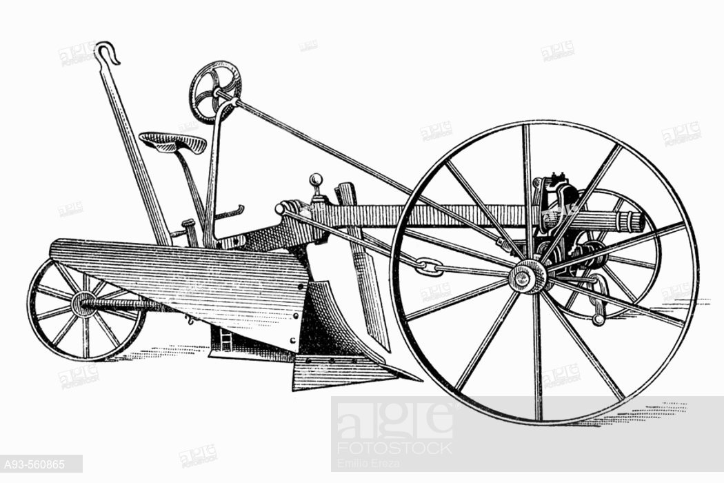 1050x700 Plow. Antique Drawing, Ca. 1900. Arado De Desfonde. Antigua