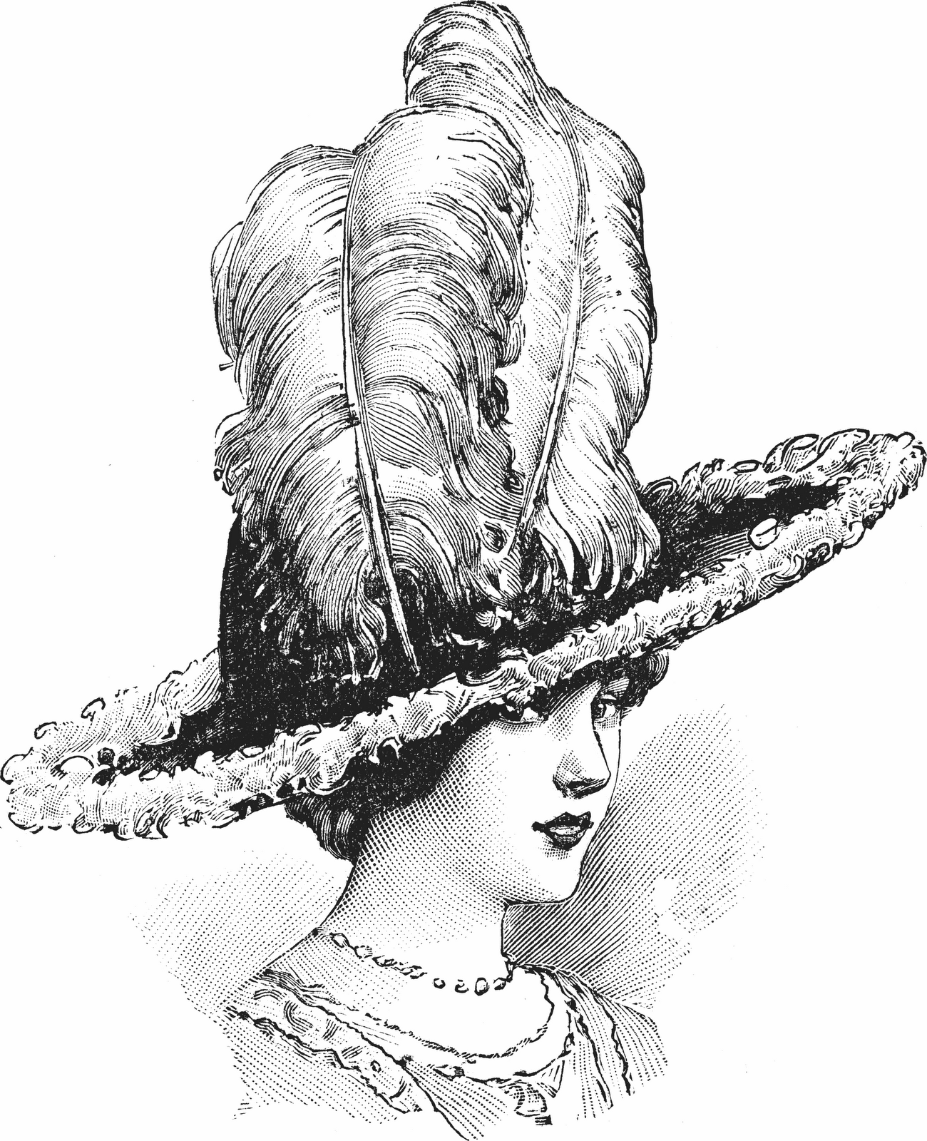 1300x1600 Vintage Ephemera Fashion Plate, Woman In Ostrich Plume Hat