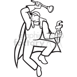 300x300 Royalty Free Black And White Super Plumber Plunger Wrench Fly