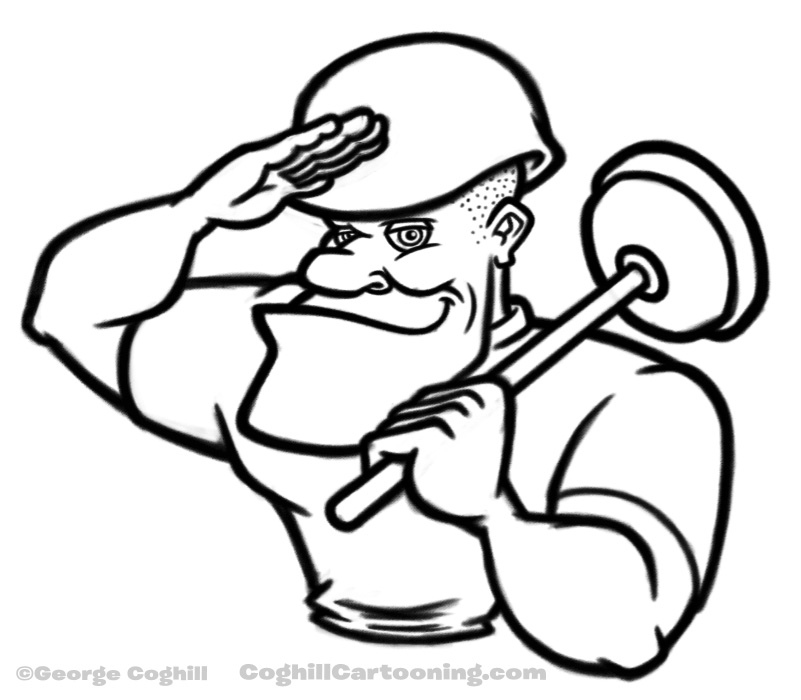 801x700 Saluting Cartoon Soldier With Plunger Sketch Working