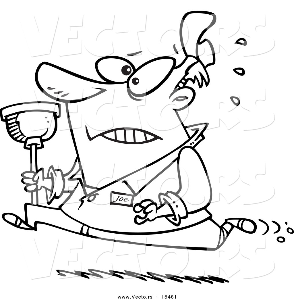 1024x1044 Vector Of A Cartoon Plumber Running With A Plunger