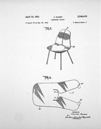 348x444 Charles Amp Ray Eames, Patent Drawing For Plywood Chair, 1942 Usa