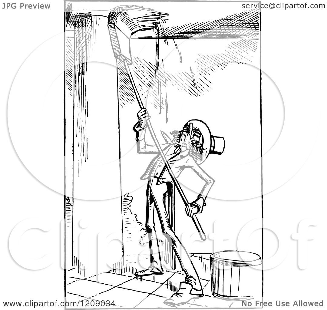 1080x1024 Clipart Of A Vintage Black And White Man Washing A Porch