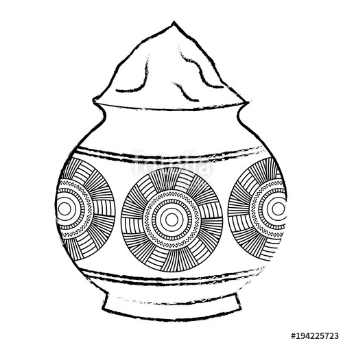 500x500 Powder Color Mud Pot And Mandala Vector Illustration Sketch Style