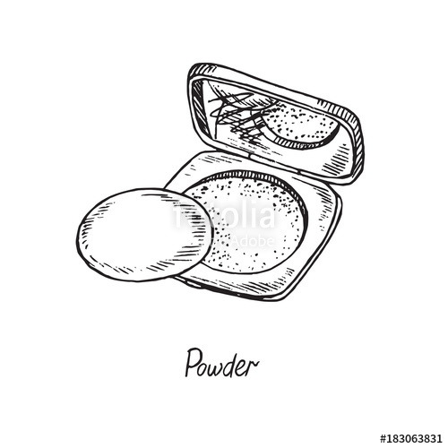 500x500 Face Powder Box Open Mirror, Hand Drawn Doodle Sketch