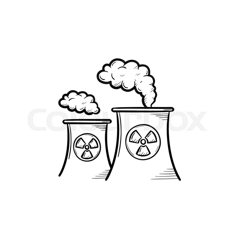 800x800 Nuclear Power Plant With Smoke Hand Drawn Doodle Icon. Pollution