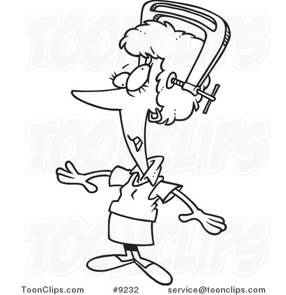 581x600 Cartoon Black And White Line Drawing A Lady With A Lot