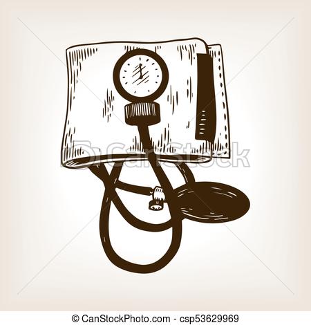 450x470 Medical Blood Pressure Meter Engraving Vector. Doctor Clip Art