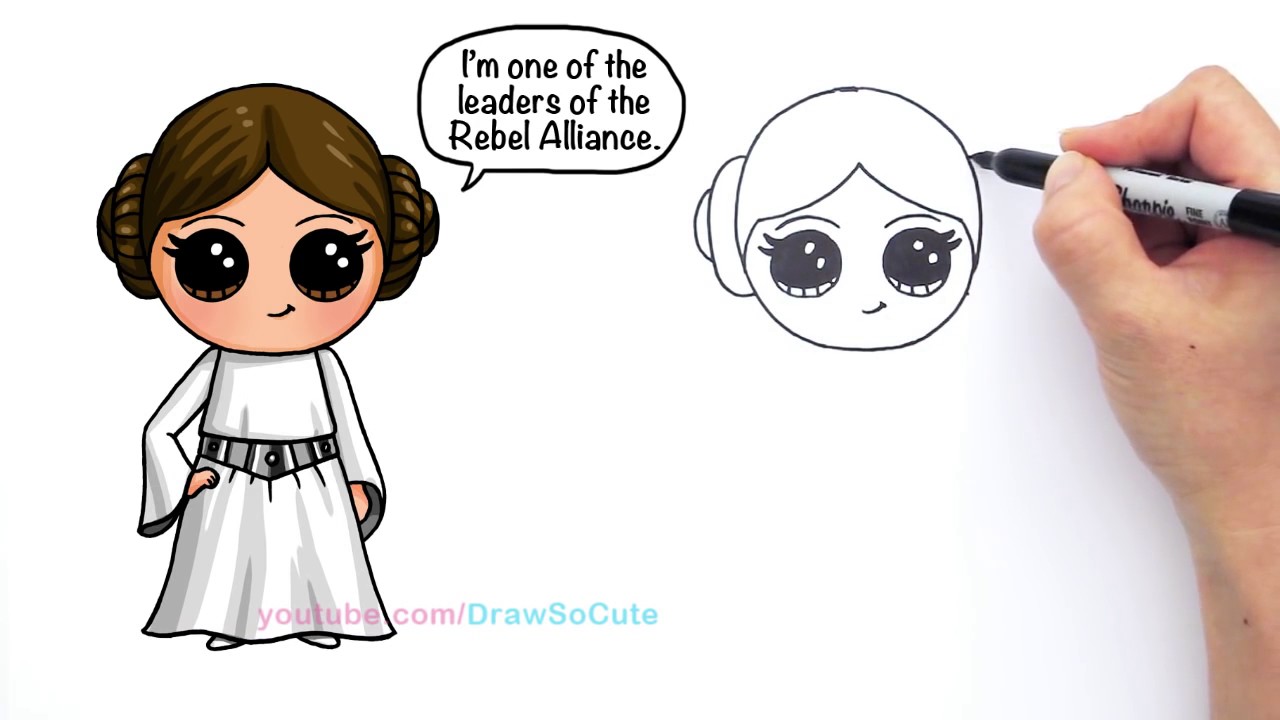 1280x720 How To Draw Star Wars Princess Leia Cute Step By Step Easy