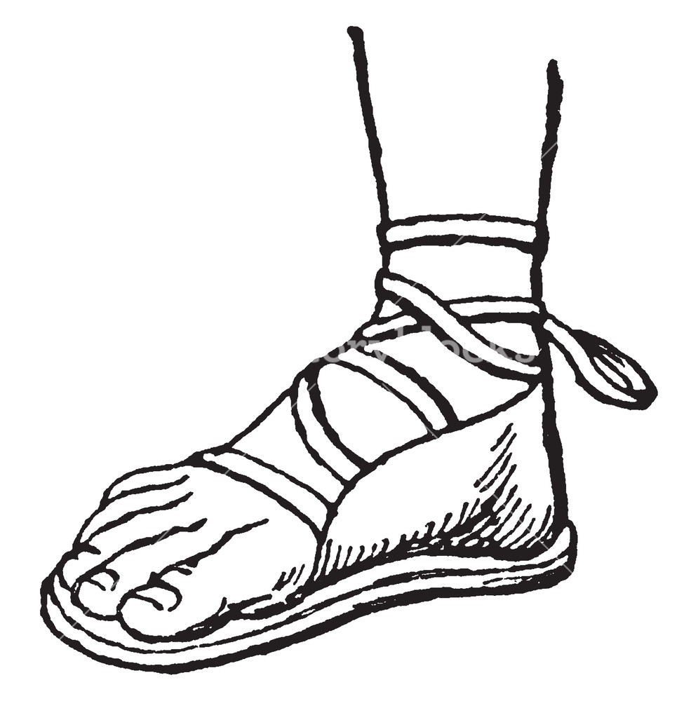 995x1000 Greek Sandal Is A Protection For The Foot, Vintage Line Drawing