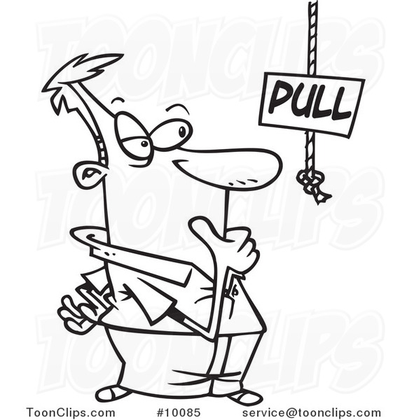 581x600 Cartoon Black And White Line Drawing Of A Guy By A Pull Rope