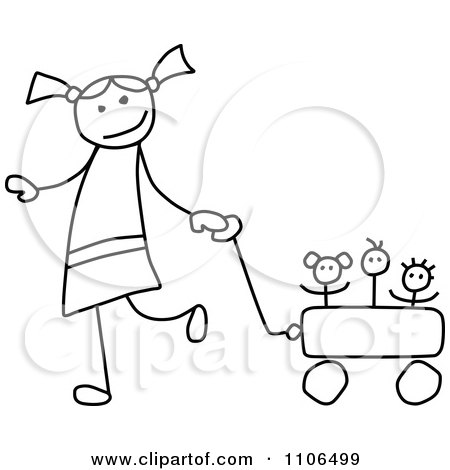 450x470 Clipart Black And White Stick Drawing Of A Happy Girl Pulling Her