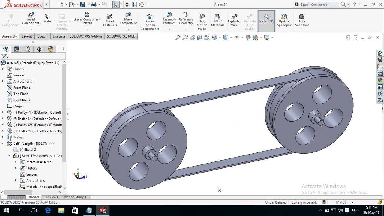 1280x720 How To Make Create Belt And Assemble Mate Pulleys In Soldworks