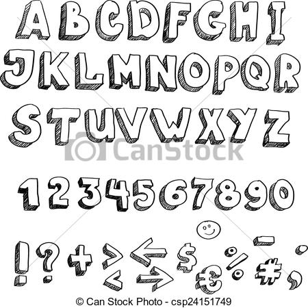 450x450 Vector Hand Drawn Alphabet, Lowercase And Punctuation . Eps