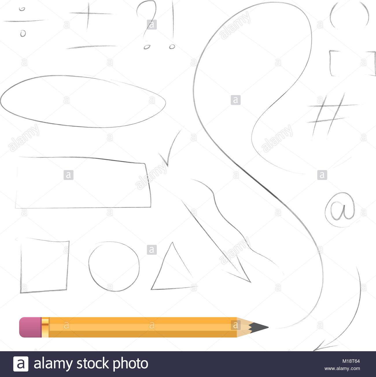 1300x1301 Realistic Pencil Vector Hand Drawn Geometric Shapes, Math Symbols