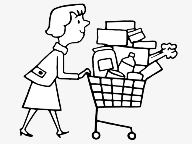 650x487 Shopping Stick Figure, Push Cart, Mountains, Line Drawing Png