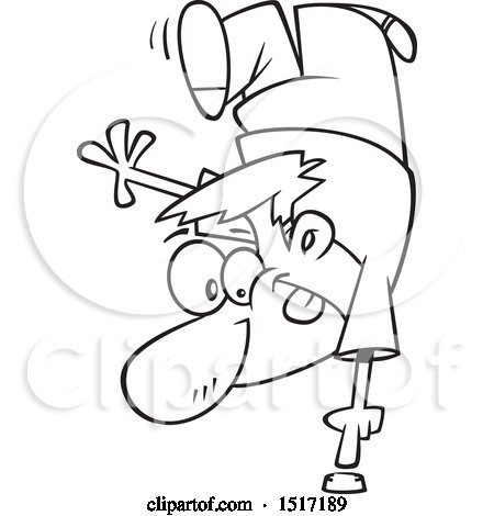 450x470 Clipart Of A Cartoon Lineart Guy Doing A Trick To Push A Button