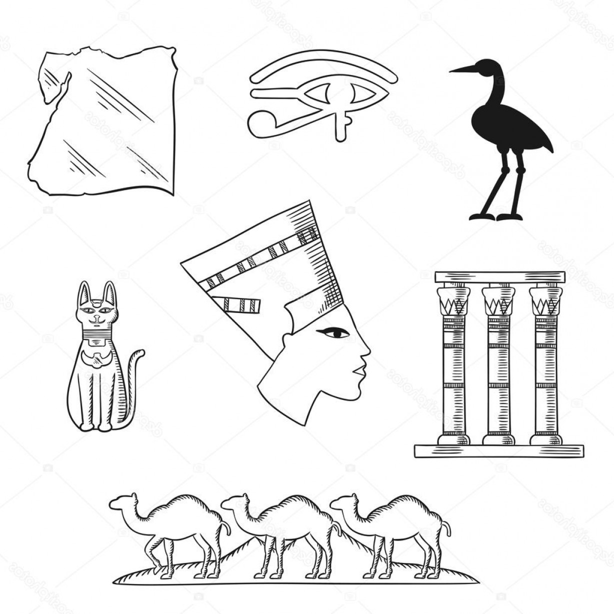 1228x1228 Egyptian Queen Nefertiti Drawing Vector Shopatcloth