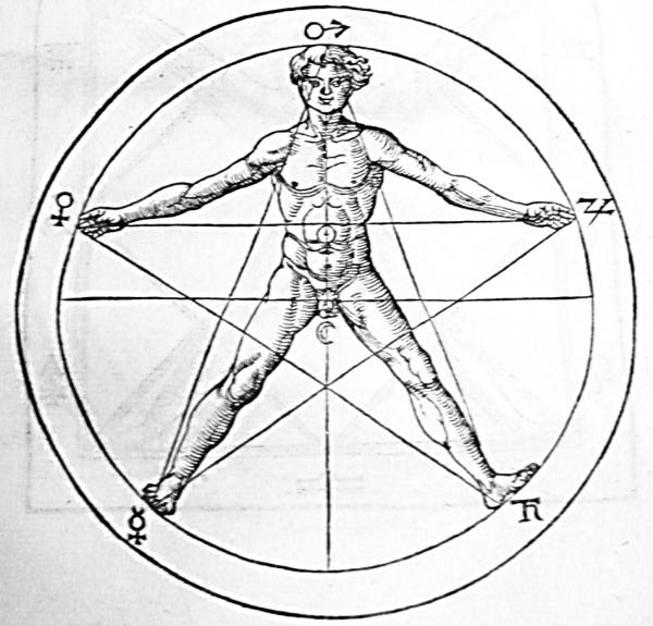 600x575 How Does This Drawing Of A Man's Body In A Pentagram Suggest