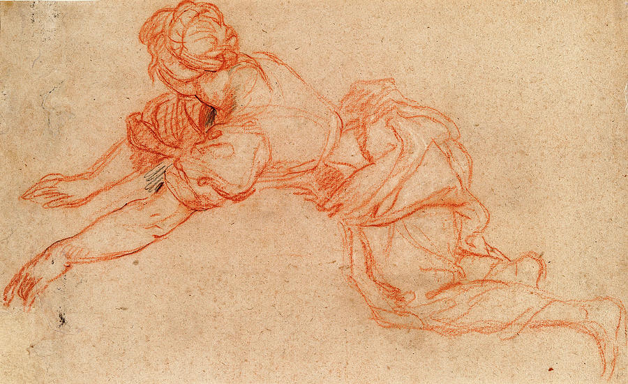 900x551 Charles De La Fosse, Young Woman Kneeling And Reaching Drawing By