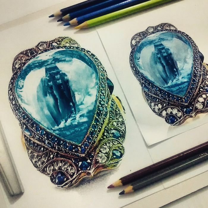 700x700 Painting Hyper Realistic Diamonds Colored Pencils, Diamond