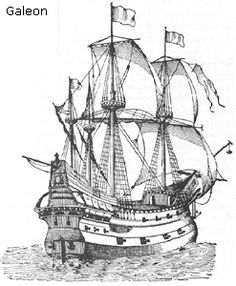 236x286 Spanish Galleon Art Print Pirate Ship Drawing, Vintage Ship