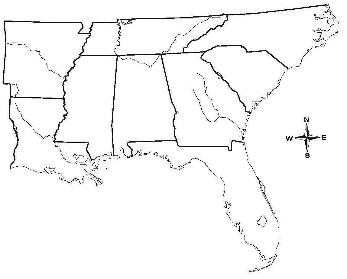 1148x924 Us Map South Region Printable Blank Outline Beautiful Southeast