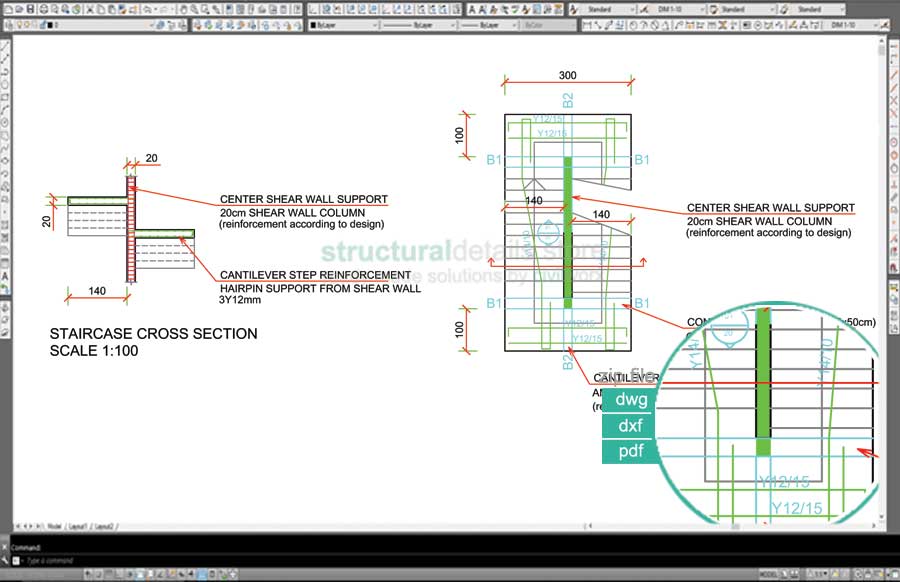 900x582 Exterior Cantilever Staircase With Shear Wall Center Support