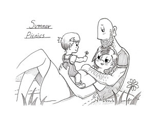 300x240 Summer Picnics Drawing By Pete Duffield