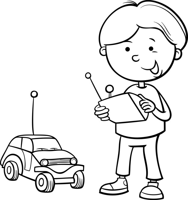 625x666 Boy And Remote Car Coloring Page Vector Premium Download