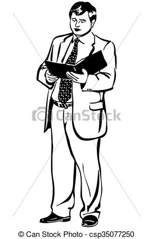 300x470 Black And White Sketch Of A Man In A Jacket And Tie Reading