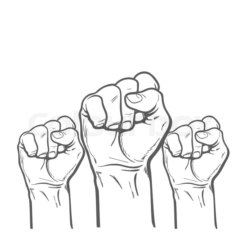 800x800 Many A Man's Fist On A Red Background. Illustration Sketch