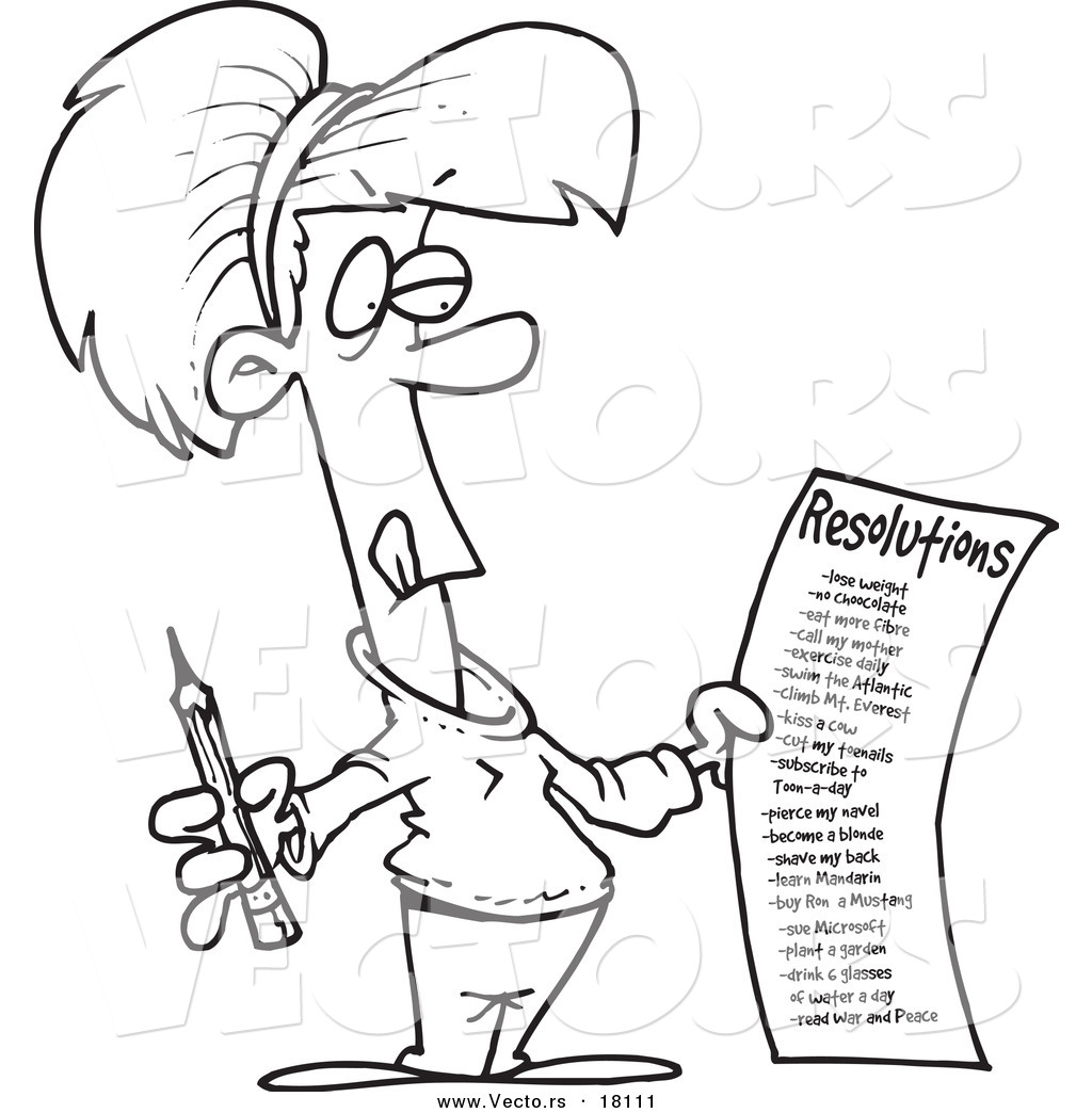 1024x1044 Vector Of A Cartoon Woman Holding A Long New Year Resolutions List