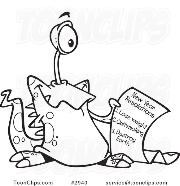 581x600 Cartoon Black And White Line Drawing Of A New Year Resolution