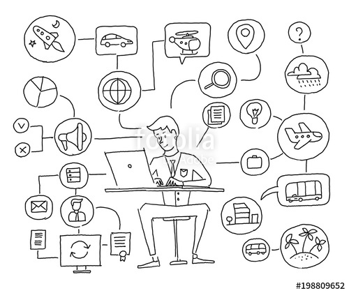 500x420 Sketch Scheme Drawing. The Man Is Planning Trip. Travel Agent