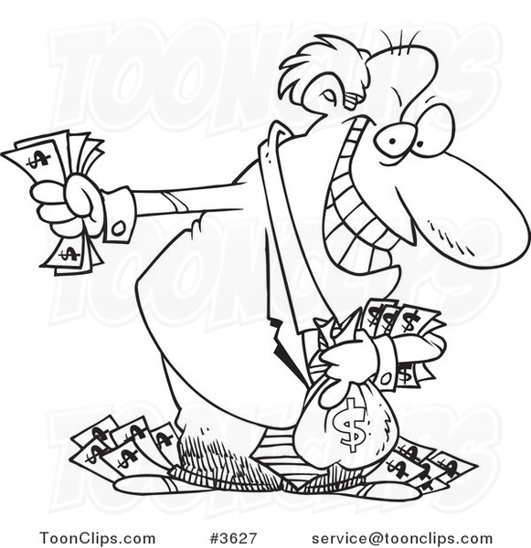 581x600 Cartoon Black And White Line Drawing Of A Greedy Rich Business Man