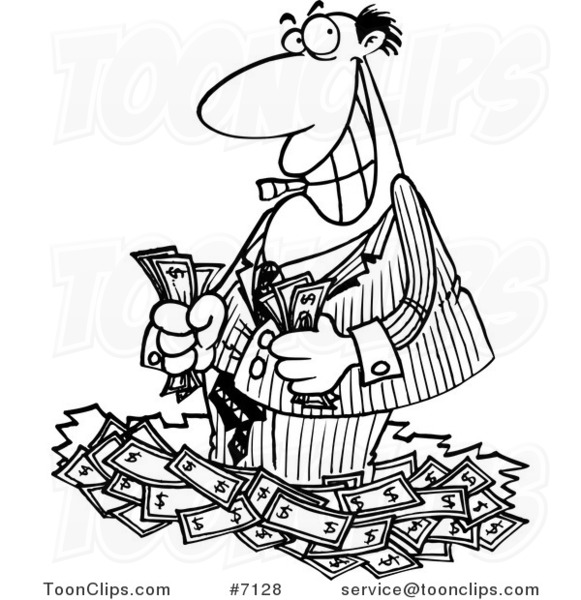 581x600 Cartoon Black And White Line Drawing Of A Rich Business Man
