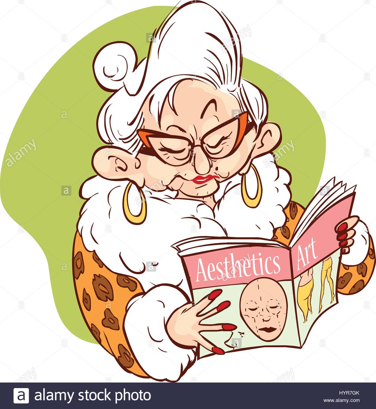1276x1390 Rich Old Woman Reading The Magazine Aesthetic Vector Drawing Stock