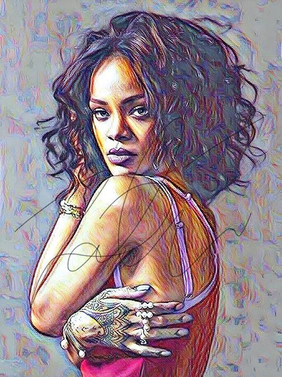 570x760 Rihanna Sketch Drawing Illustration Wall Art Card Matte Print