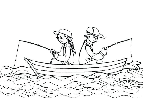 600x413 Boat Coloring Canoe On The River Pier With Boat Coloring Page