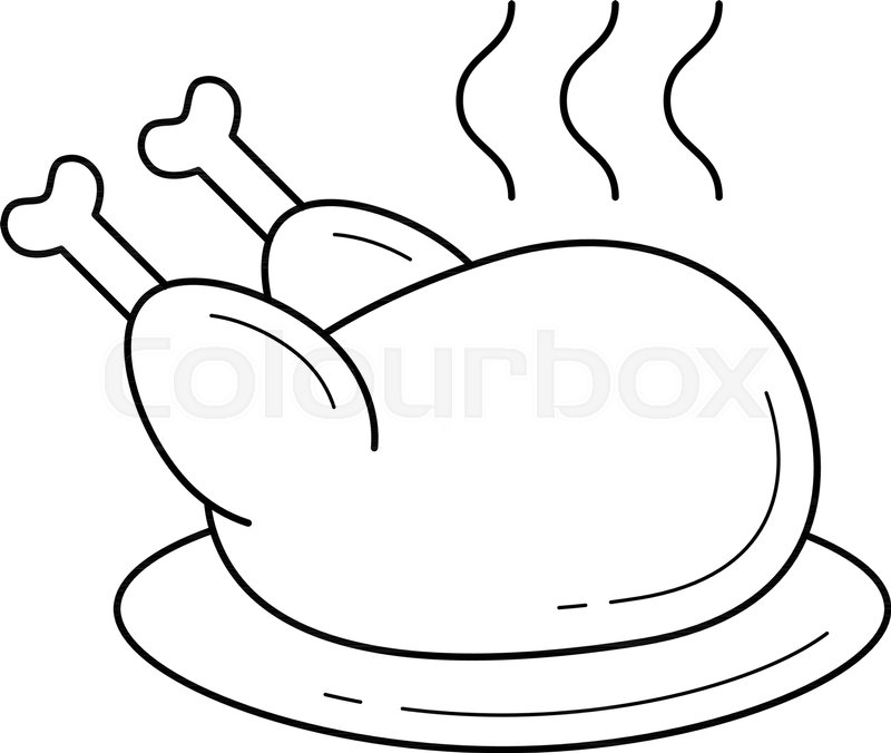 800x676 Cooked Chicken With Steam Vector Line Icon Isolated On White
