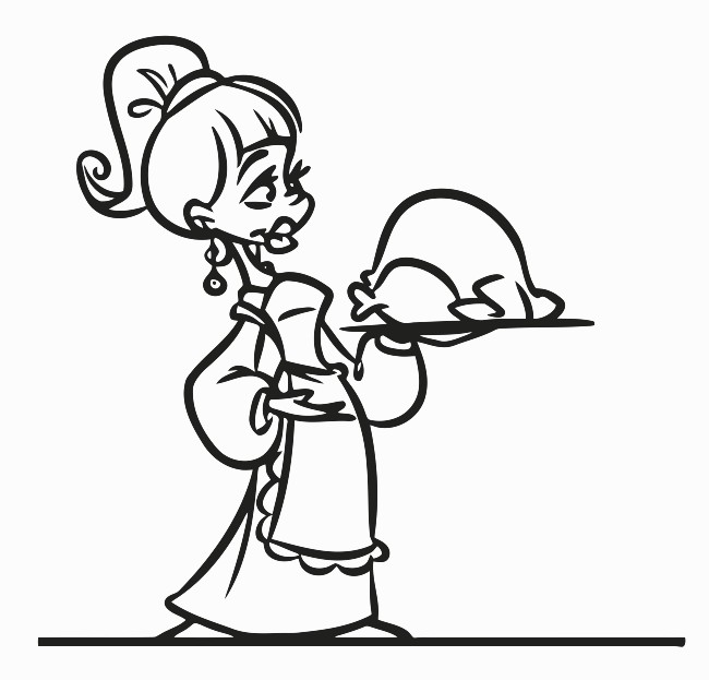 650x623 Housewife Roast Chicken Printable Image Illustration Sketch